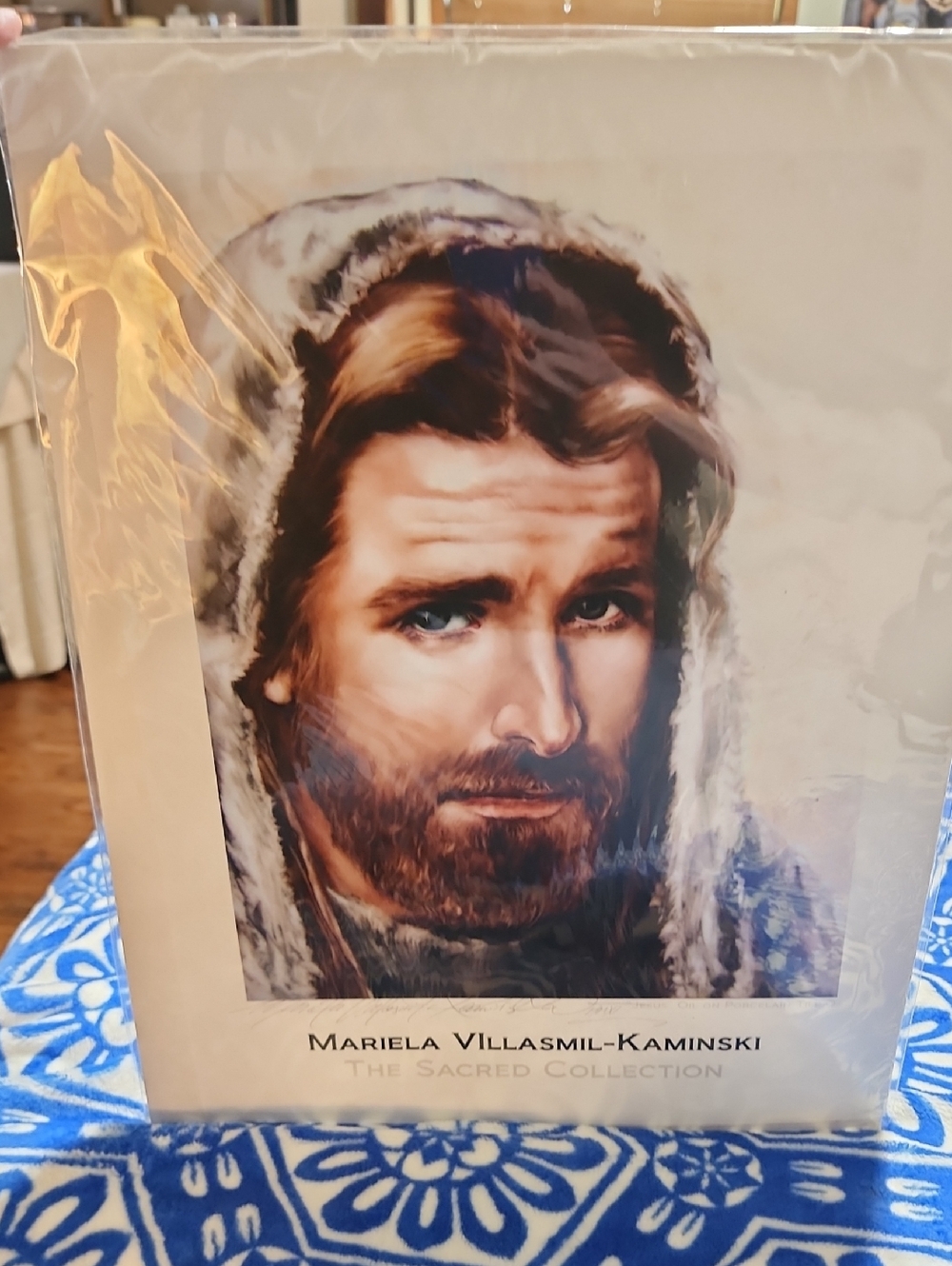 Mariela Villasmil-Kaminski, Jesus Oil on Porcelain Tile, The Sacred Coll. Signed